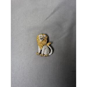 Swarovski Swan Signed 22K Gold Plated Pave Clear & Amber Crystal Lion Brooch Pin